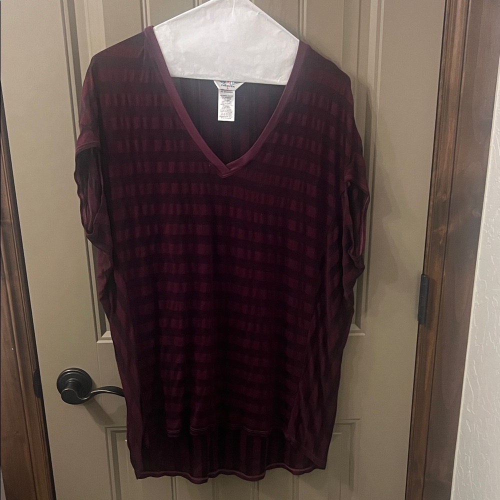 Hard Tail Burgundy Striped V-Neck Blouse
